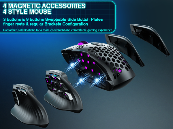 SOLAKAKA Wireless MMO Gaming Mouse 16 Buttons Bluetooth 24000 DPI RGB Black