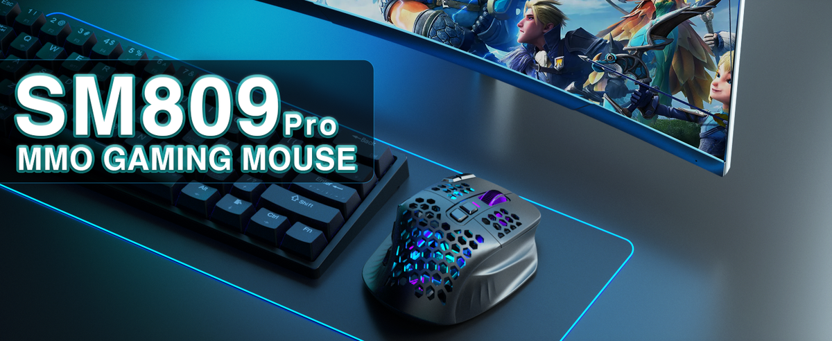 SOLAKAKA Wireless MMO Gaming Mouse 16 Buttons Bluetooth 24000 DPI RGB Black