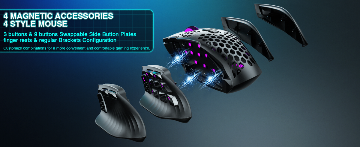 SOLAKAKA Wireless MMO Gaming Mouse 16 Buttons Bluetooth 24000 DPI RGB Black