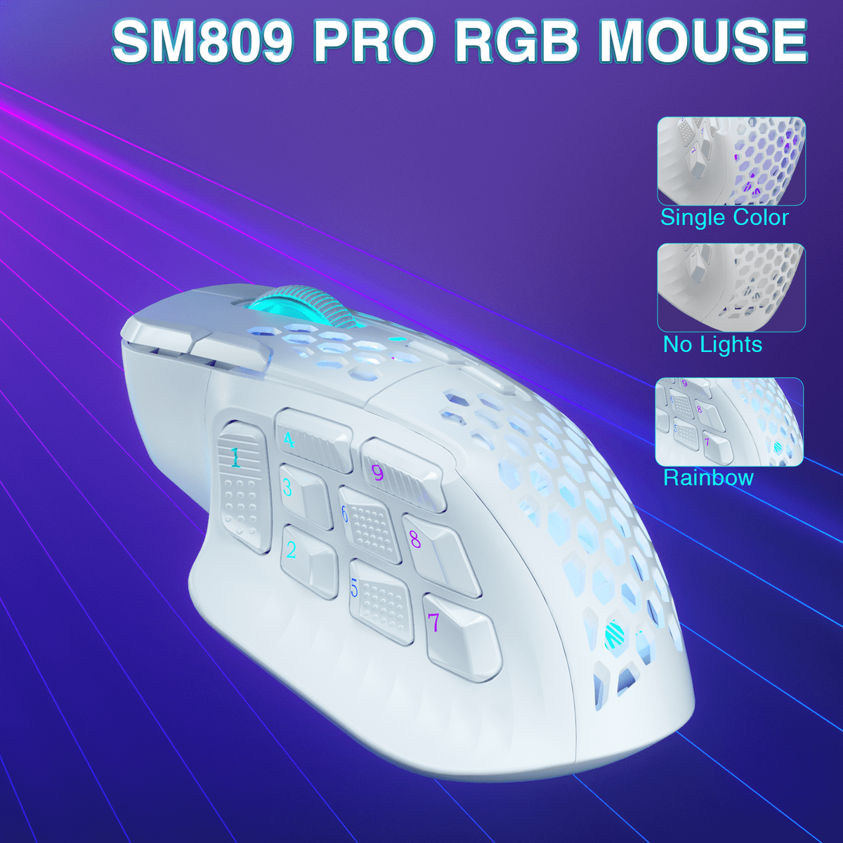 SOLAKAKA Wireless MMO Gaming Mouse 16 Buttons Bluetooth 24000 DPI RGB White