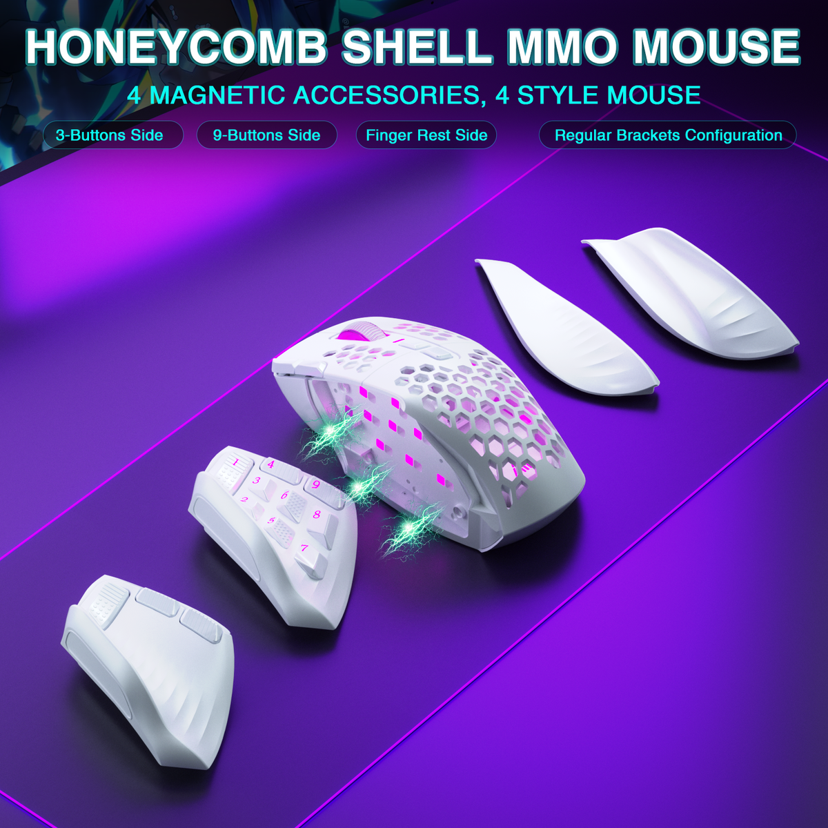 SOLAKAKA Wireless MMO Gaming Mouse 16 Buttons Bluetooth 24000 DPI RGB White