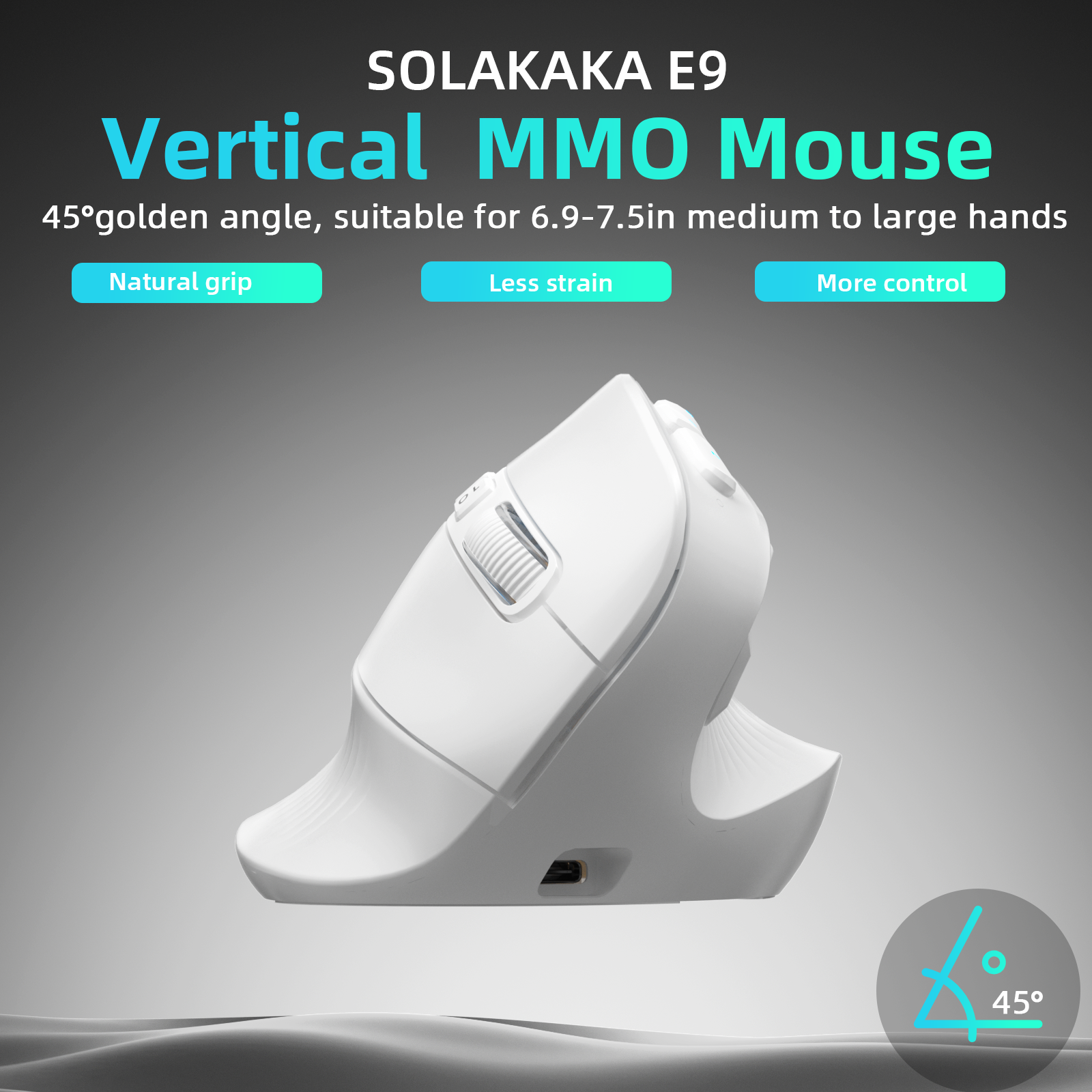 SOLAKAKA E9 Vertical MMO Gaming Mouse Tri-Mode 36000 DPI Ergonomic White