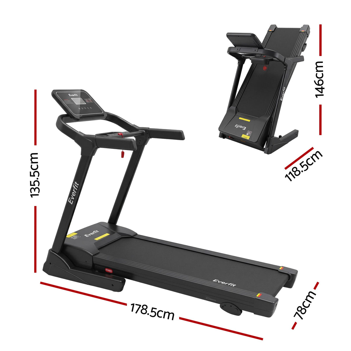 Everfit 3in1 Electric Treadmill with 3-Level Incline for Home Gym Fitness Foldable 460mm Black