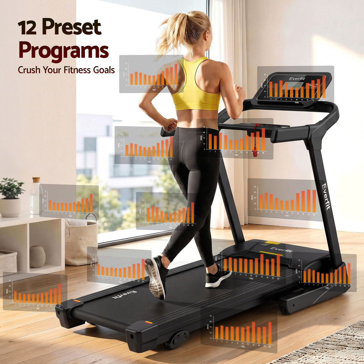 Everfit 3in1 Electric Treadmill with 3-Level Incline for Home Gym Fitness Foldable 460mm Black
