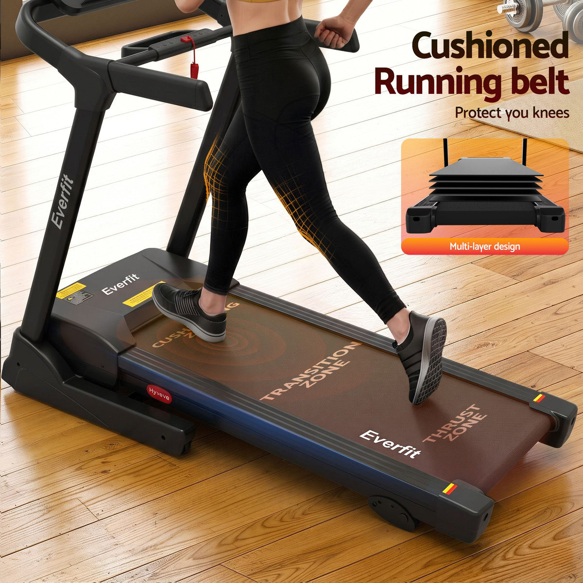 Everfit 3in1 Electric Treadmill with 3-Level Incline for Home Gym Fitness Foldable 460mm Black