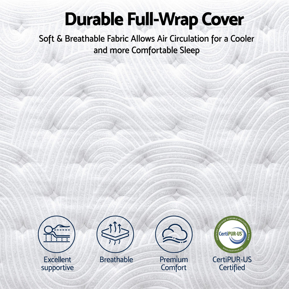 RoomSense Double 34cm Medium Soft Gel Mattress Bundle, Oatmeal Bed Frame