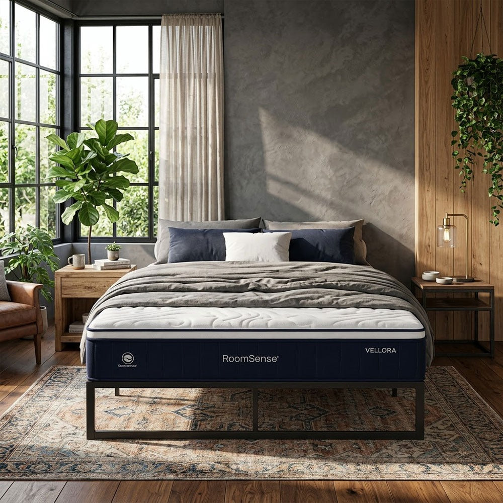 RoomSense Queen 30cm Latex Hybrid Mattress Bundle with Metal Bed Frame