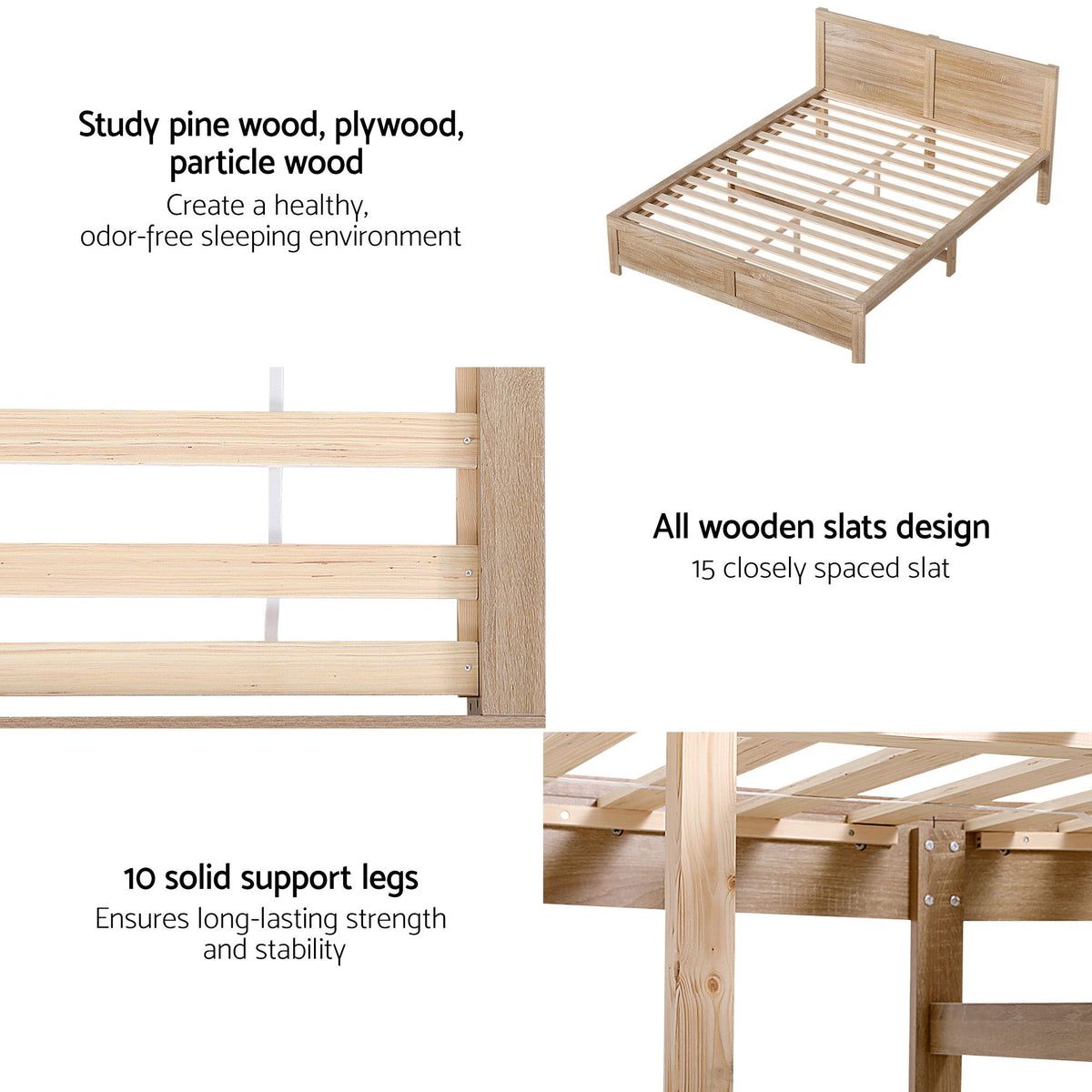 RoomSense Double 26cm Firm Mattress Bundle with Oatmeal Wooden Bed Frame
