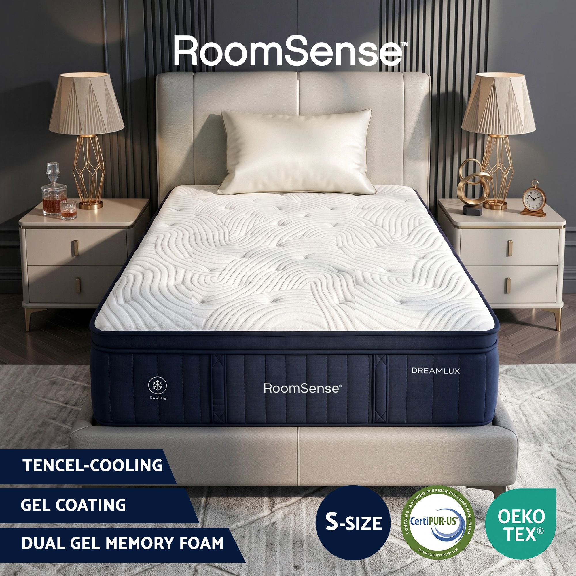 RoomSense Single Mattress, 34cm Thick Medium Firm Hybrid Mattress for Back Pain Relief