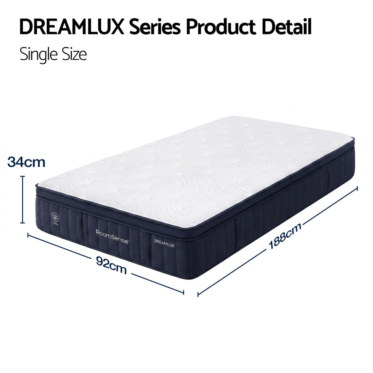 RoomSense Single Mattress, 34cm Thick Medium Firm Hybrid Mattress for Back Pain Relief