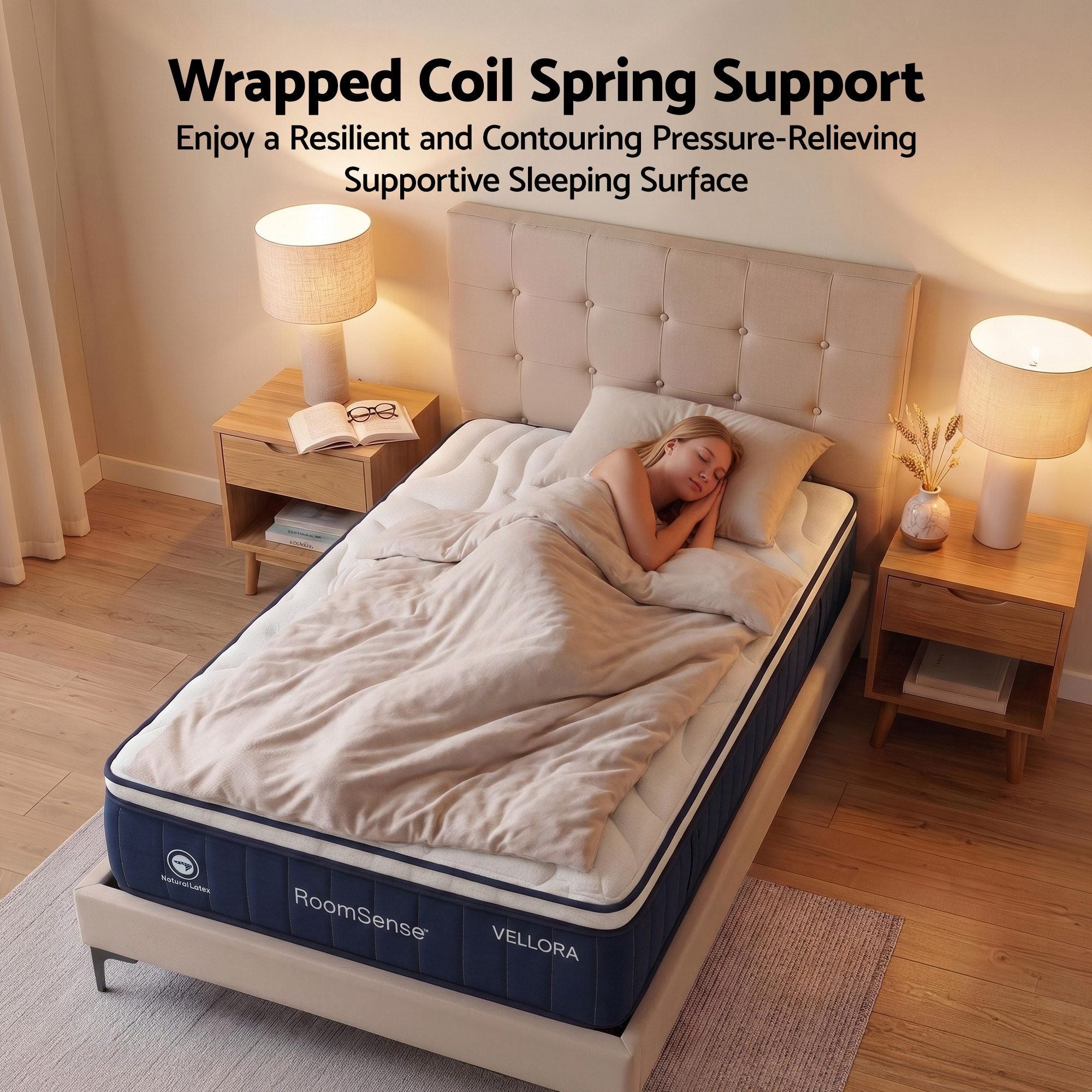 RoomSense Queen Mattress , 30cm Medium Firm Hybrid Mattress with Latex Lumbar Support for Back Pain Relief