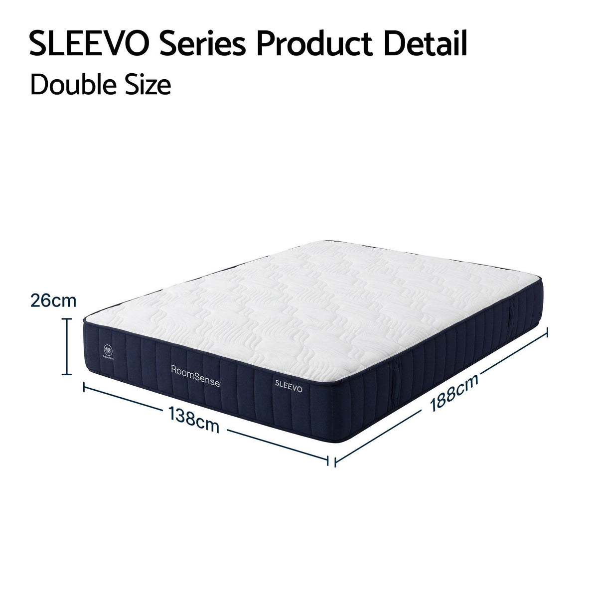 RoomSense Double Mattress, 26cm Orthopedic Firm Mattress for Back Pain Relief, Pocket Spring Hybrid Mattress Double Size