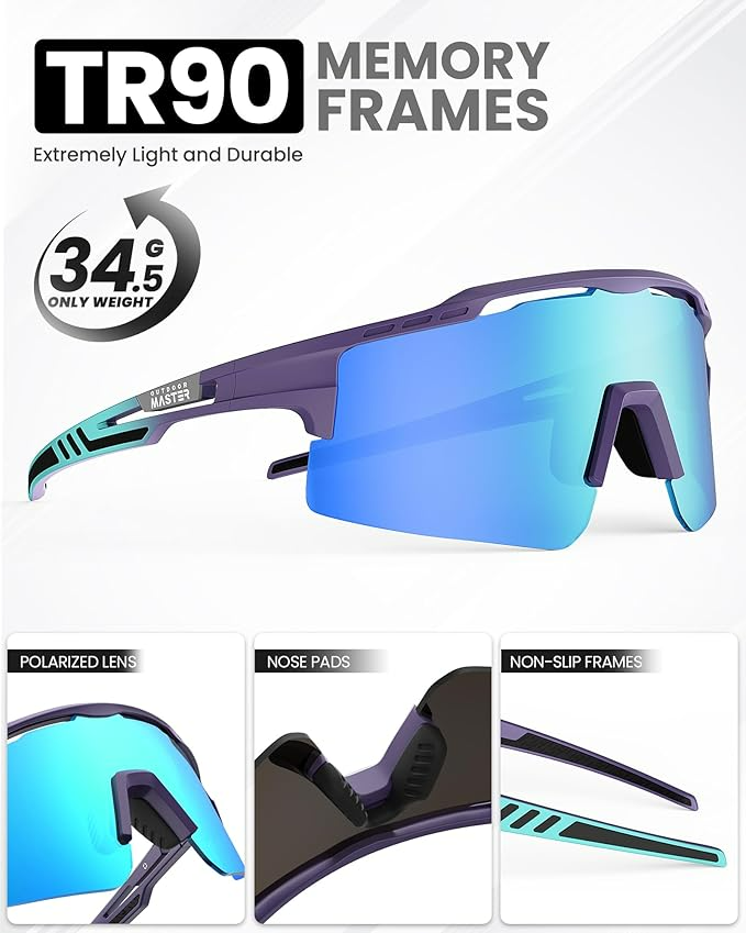 OutdoorMaster Hawk II Polarised Sports Sunglasses Blue TR90 UV400 Cat.3 Unisex