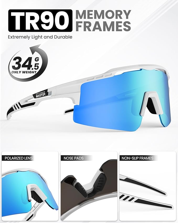OutdoorMaster Hawk II Polarised Sunglasses White TR90 UV400 Cat.3