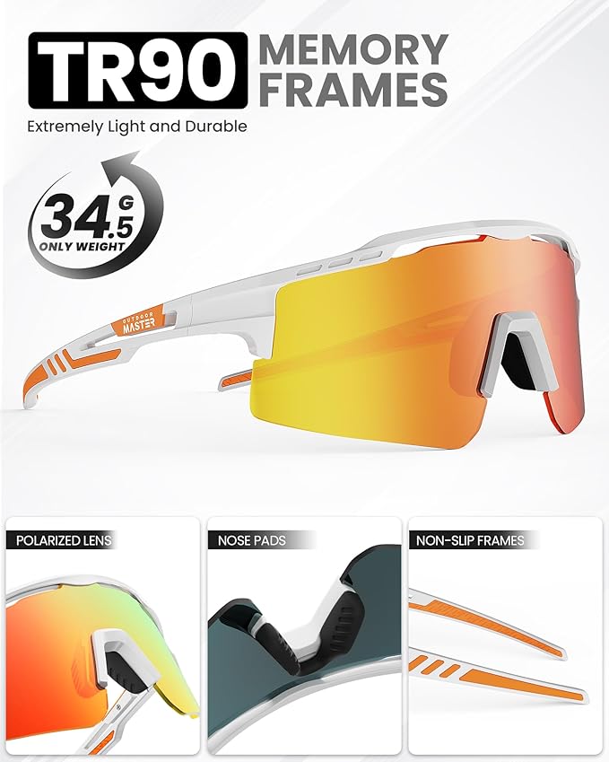 OutdoorMaster Hawk II Sunglasses White Frame Red Lens TR90 Cat.3
