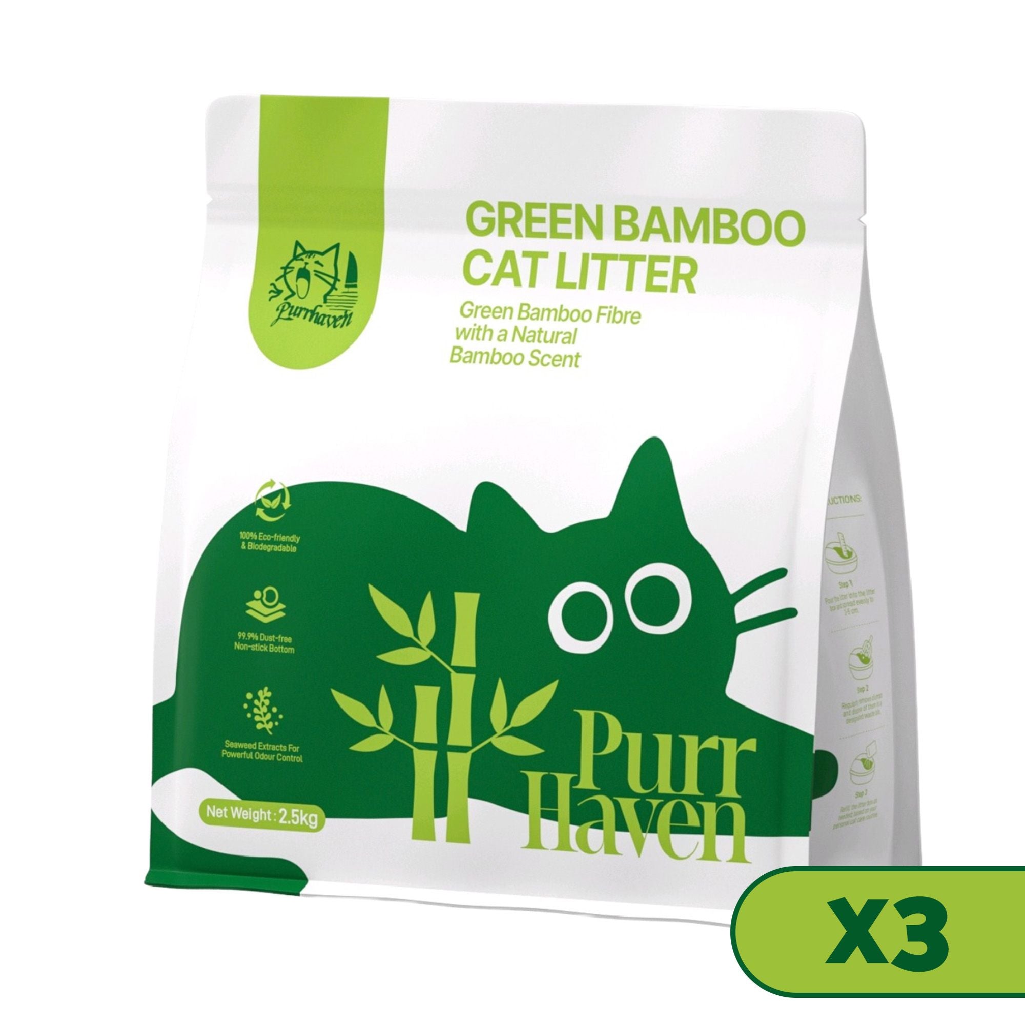 PurrHaven Bamboo Clumping Cat Litter 7.5kg 3 Pack Dust Free Flushable