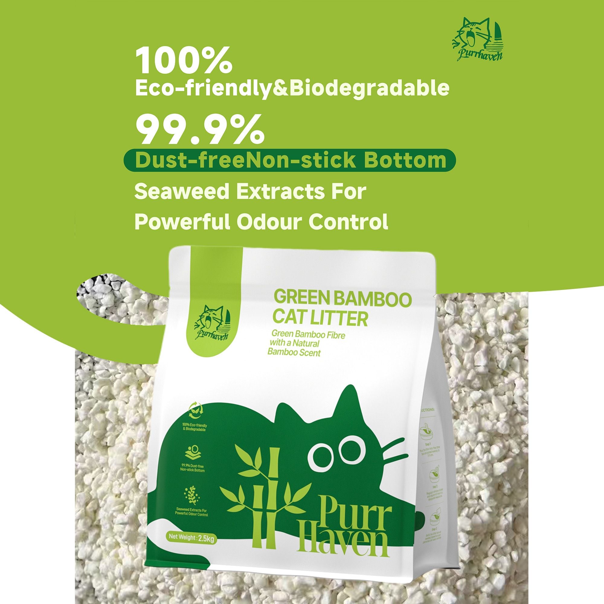 PurrHaven Bamboo Clumping Cat Litter 7.5kg 3 Pack Dust Free Flushable