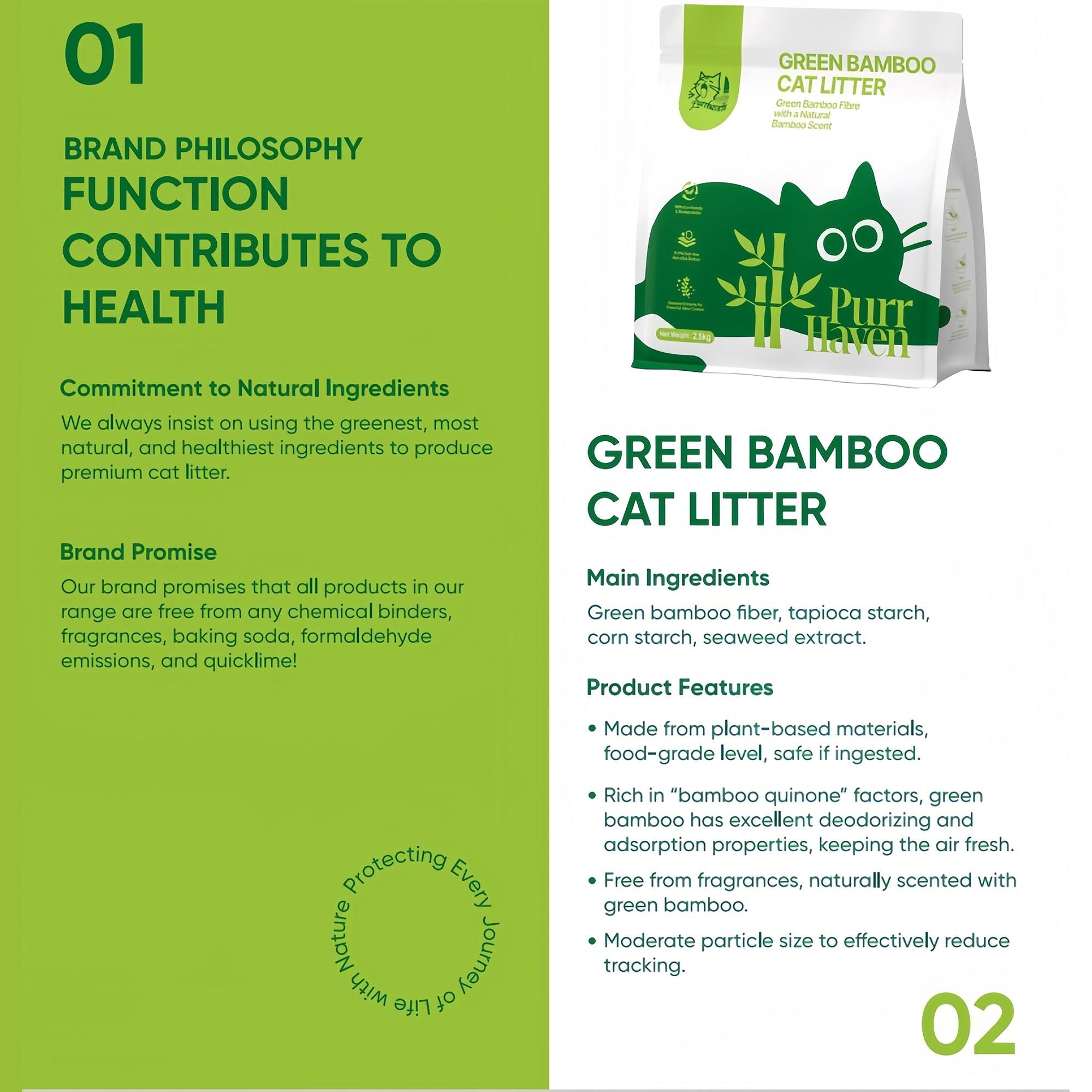PurrHaven Bamboo Clumping Cat Litter 7.5kg 3 Pack Dust Free Flushable