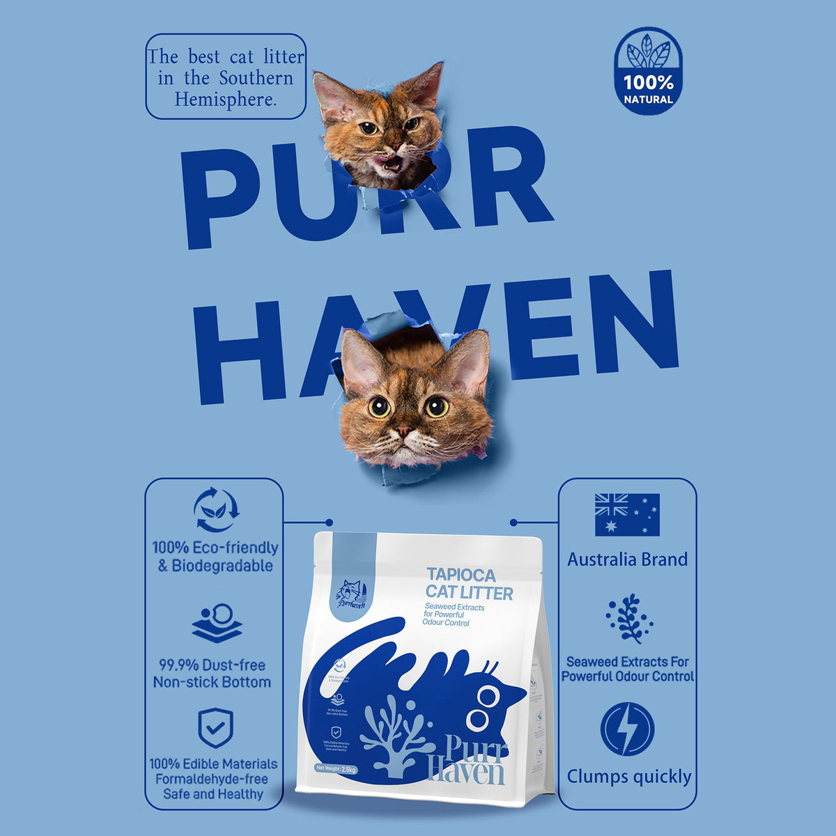 PurrHaven Tapioca Clumping Cat Litter 7.5kg 3 Pack Dust Free Odour Control