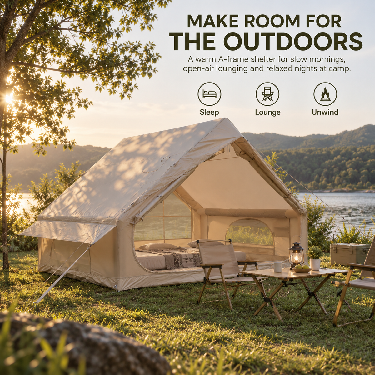 Weisshorn Inflatable A-Frame Camping Tent Large Glamping Beige 300x210cm