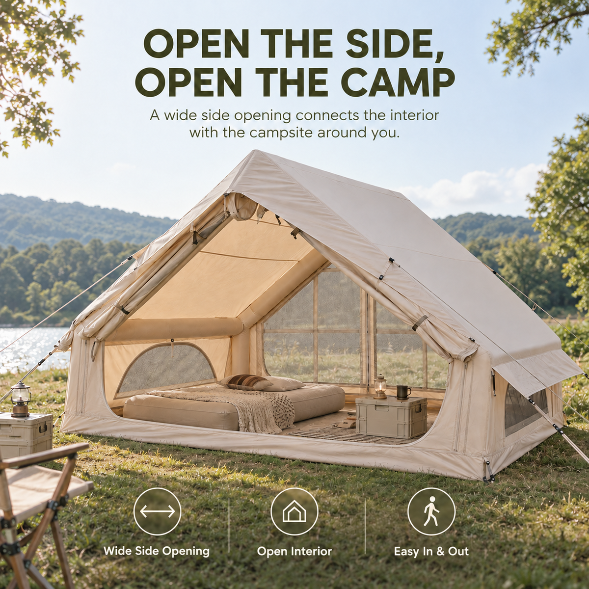 Weisshorn Inflatable A-Frame Camping Tent Large Glamping Beige 300x210cm