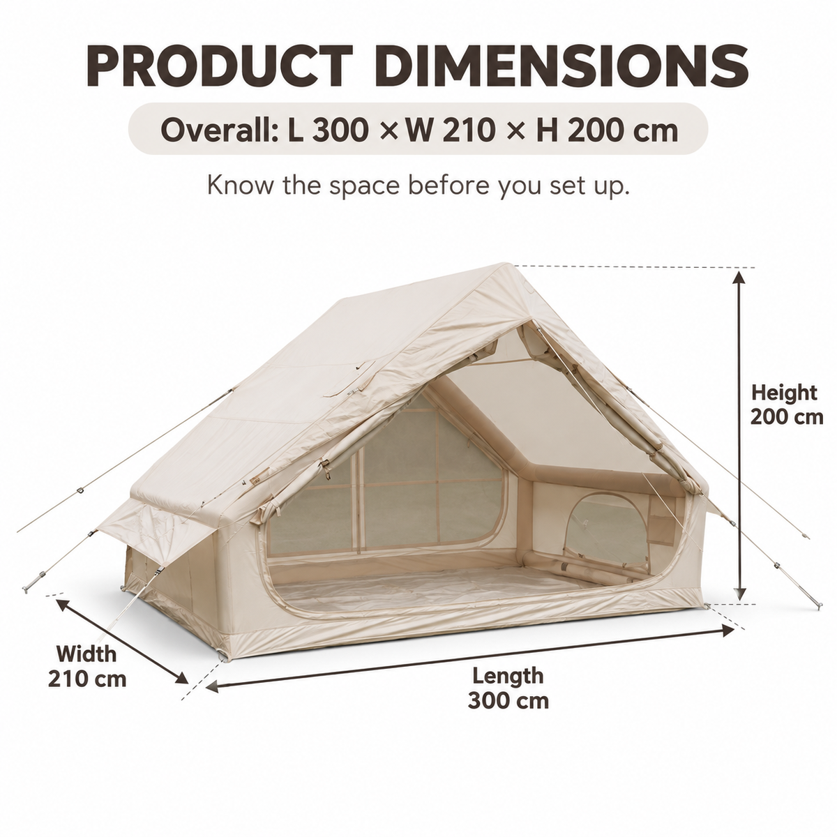 Weisshorn Inflatable A-Frame Camping Tent Large Glamping Beige 300x210cm