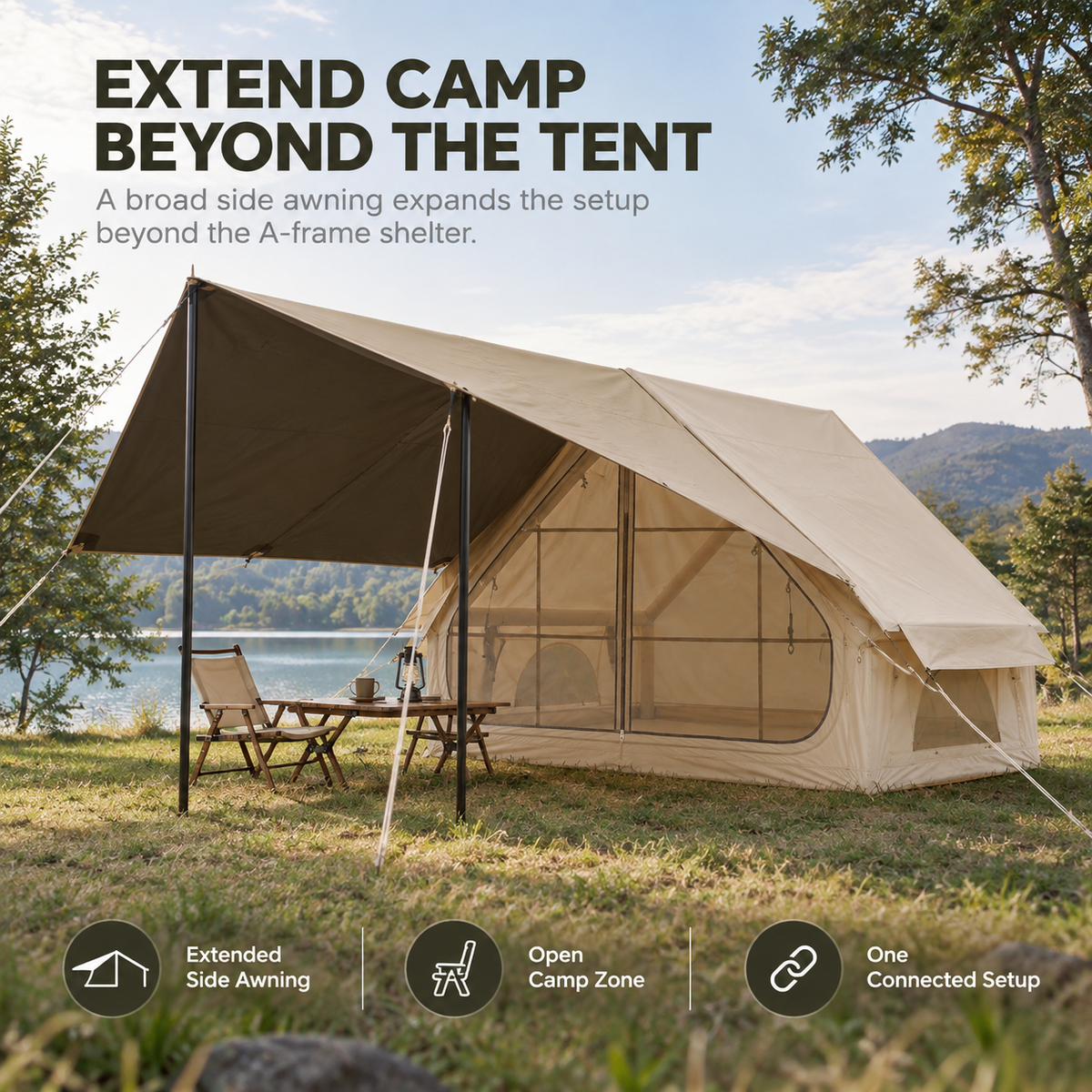 Weisshorn Inflatable A-Frame Tent Extended Side Awning Basecamp Shelter