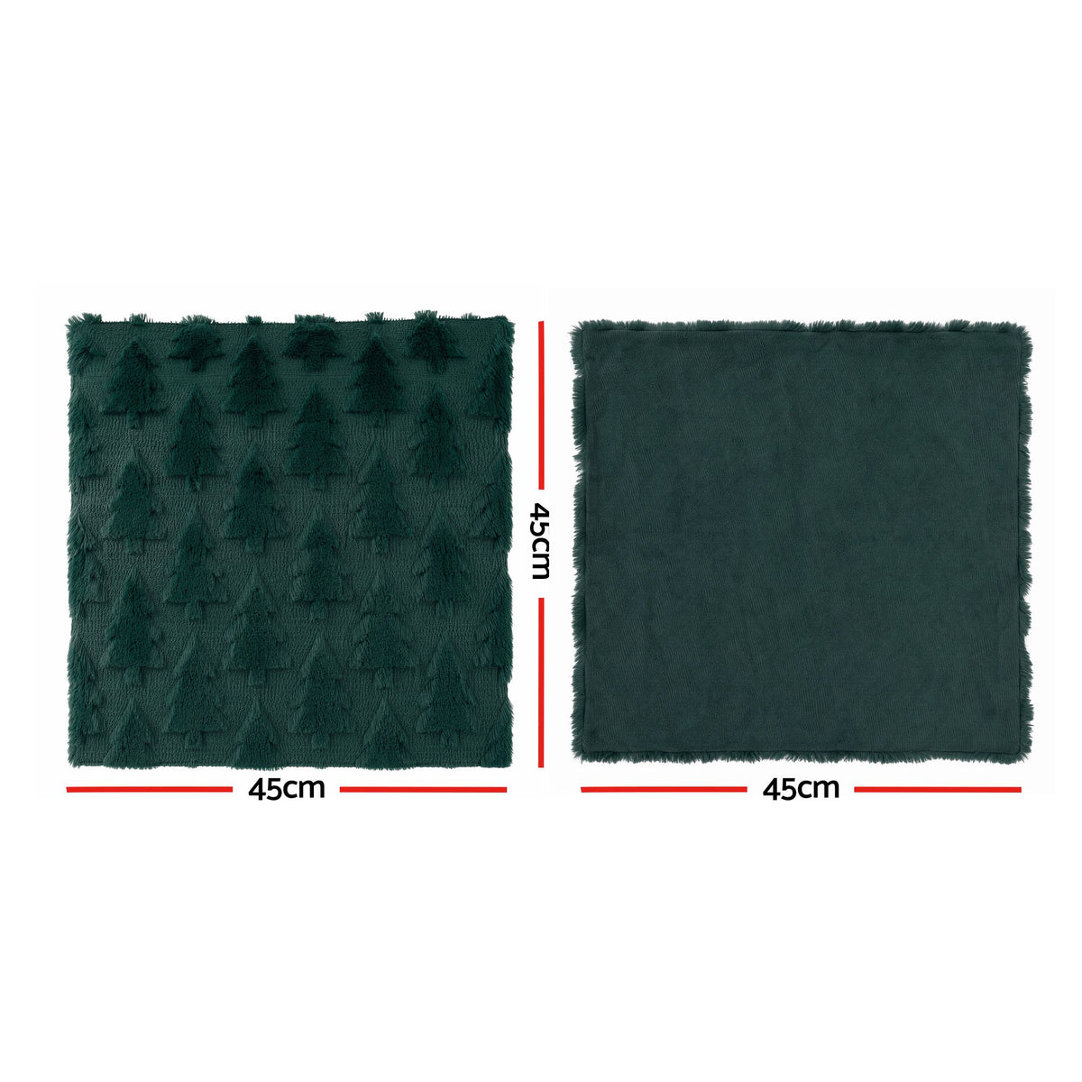 Jingle Jollys Christmas Tree Pillow Covers 2 Pack Faux Fur 45x45cm Green