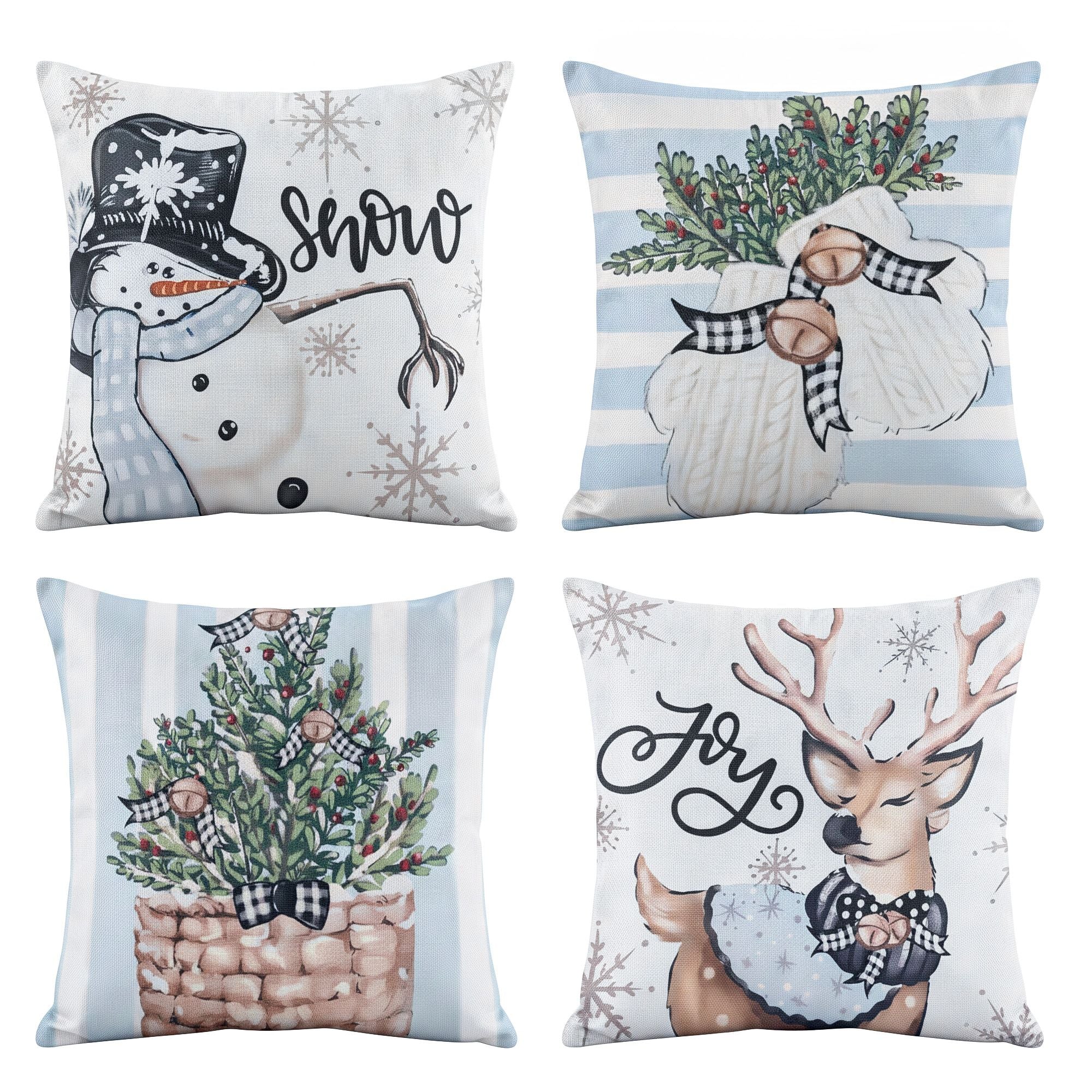 Jingle Jollys Christmas Cushion Covers Set of 4 45x45cm 4 Cute Patterns Blue