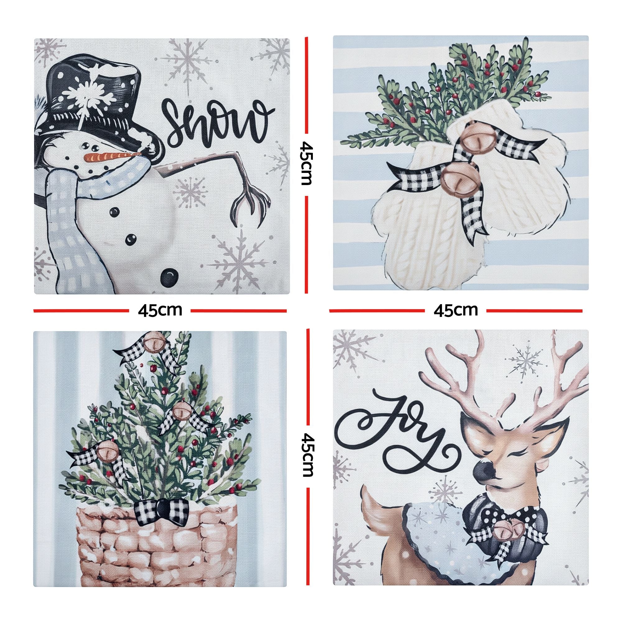 Jingle Jollys Christmas Cushion Covers Set of 4 45x45cm 4 Cute Patterns Blue