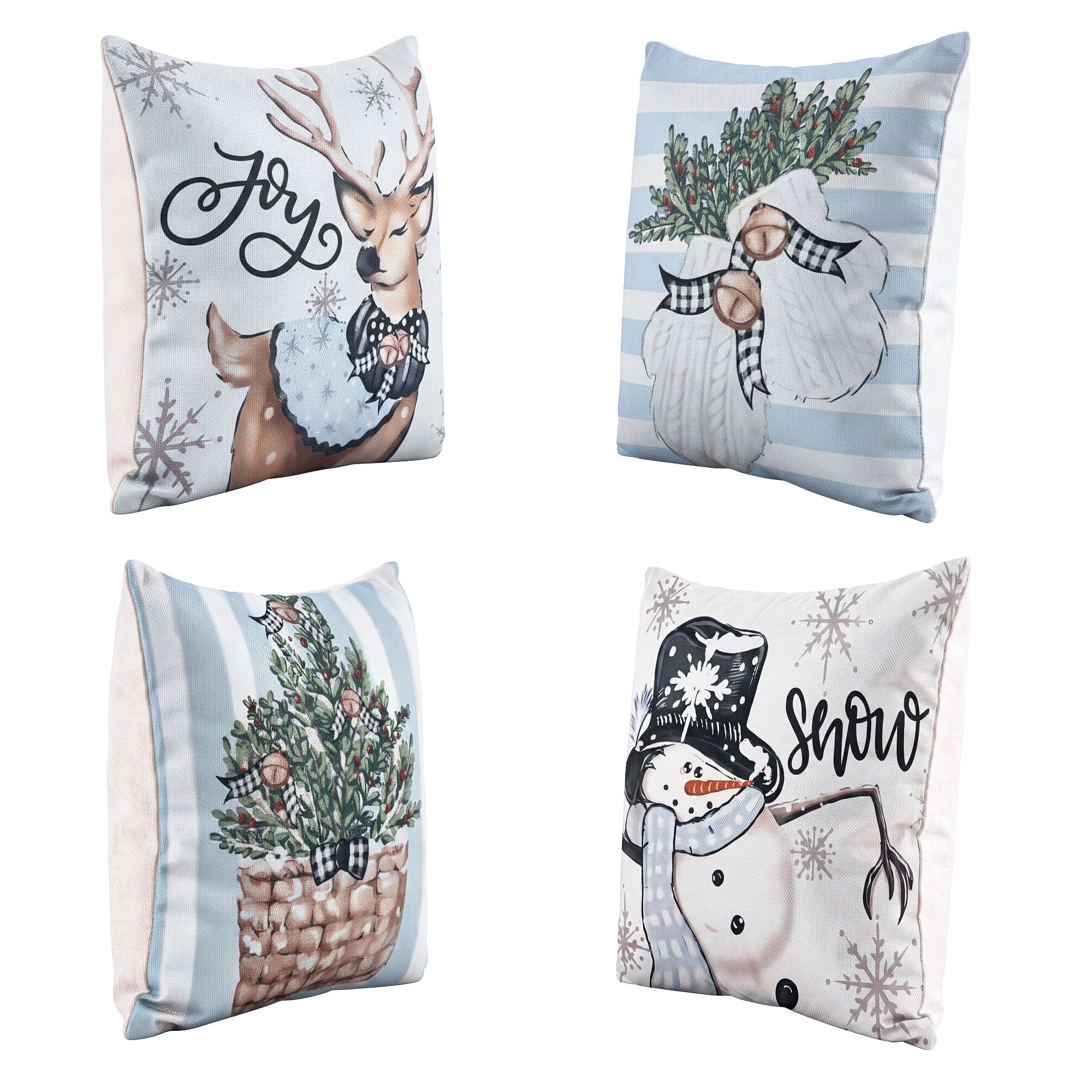 Jingle Jollys Christmas Cushion Covers Set of 4 45x45cm 4 Cute Patterns Blue