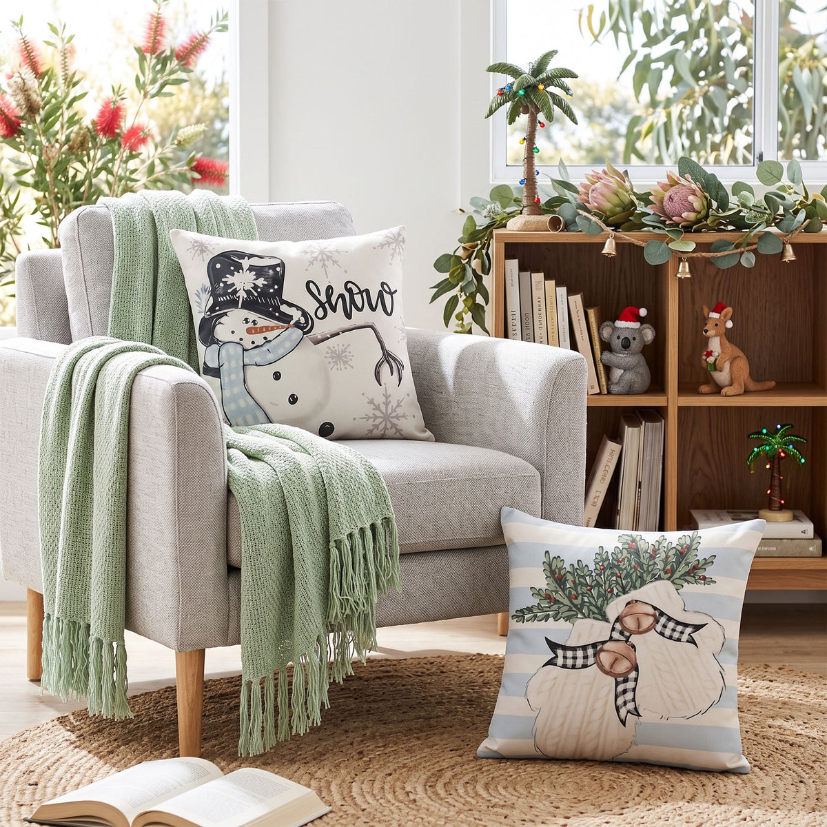 Jingle Jollys Christmas Cushion Covers Set of 4 45x45cm 4 Cute Patterns Blue