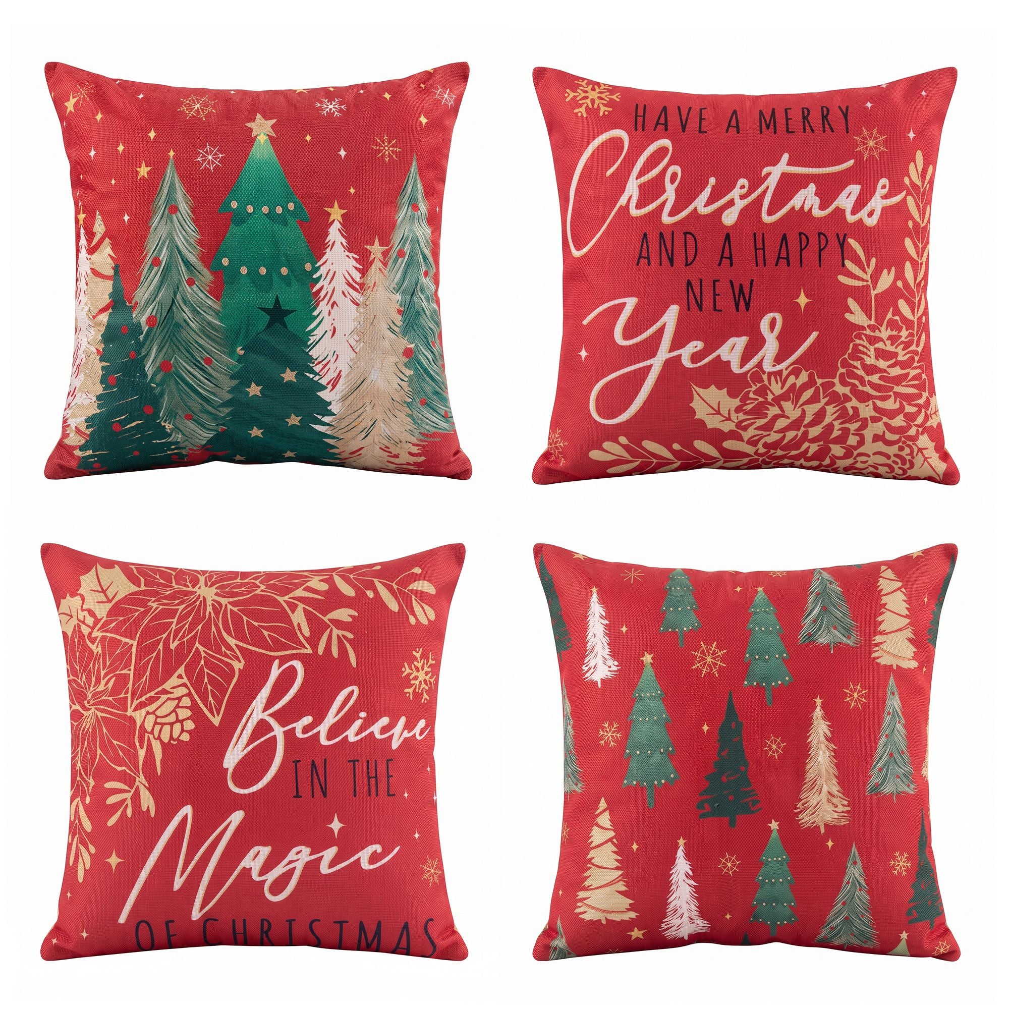 Jingle Jollys Christmas Cushion Covers Set of 4 45x45cm with 4 Cute Patterns Red