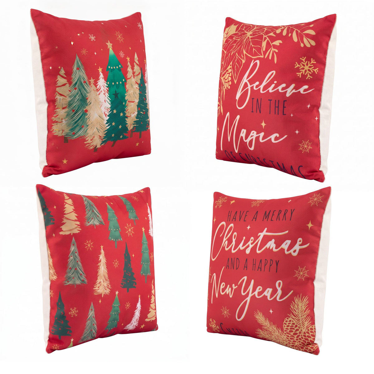 Jingle Jollys Christmas Cushion Covers Set of 4 45x45cm with 4 Cute Patterns Red