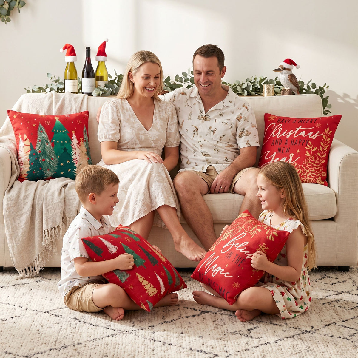 Jingle Jollys Christmas Cushion Covers Set of 4 45x45cm with 4 Cute Patterns Red