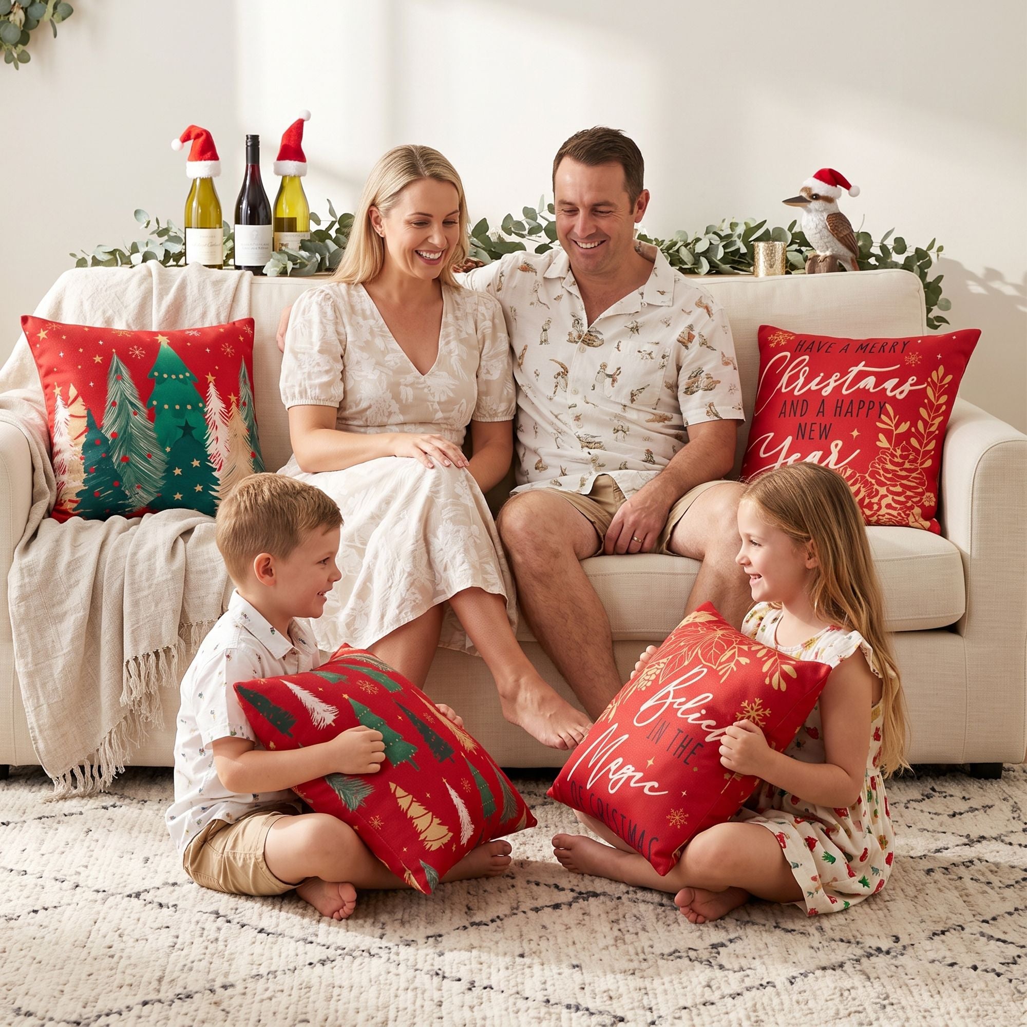 Jingle Jollys Christmas Cushion Covers Set of 4 45x45cm with 4 Cute Patterns Red