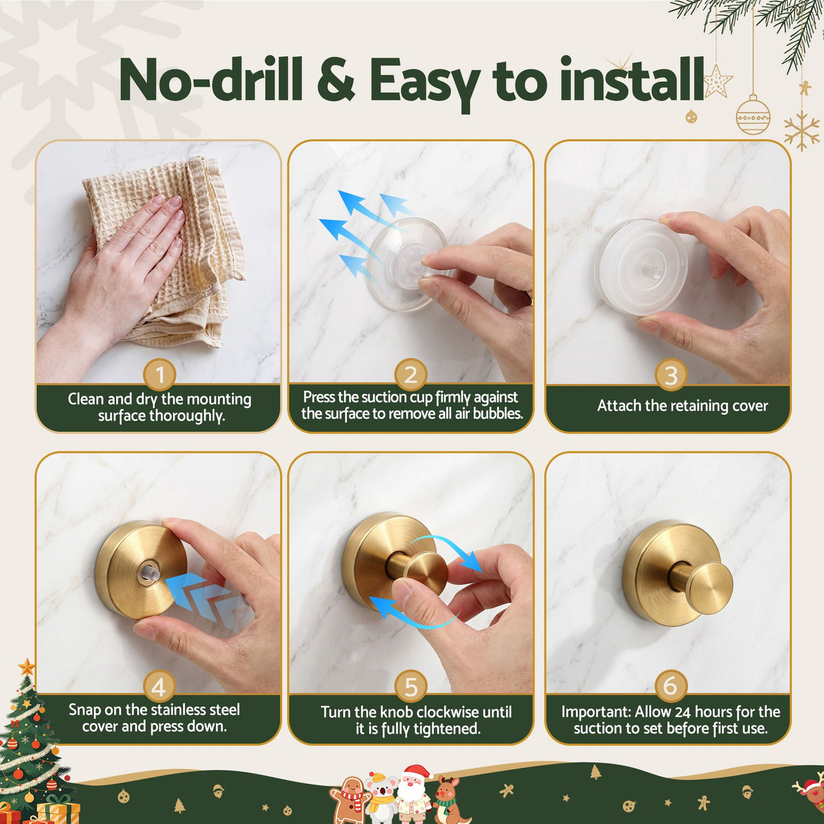 Jingle Jollys 2x Vacuum Suction Cup Christmas Wreath Hook Stainless Steel 5kg