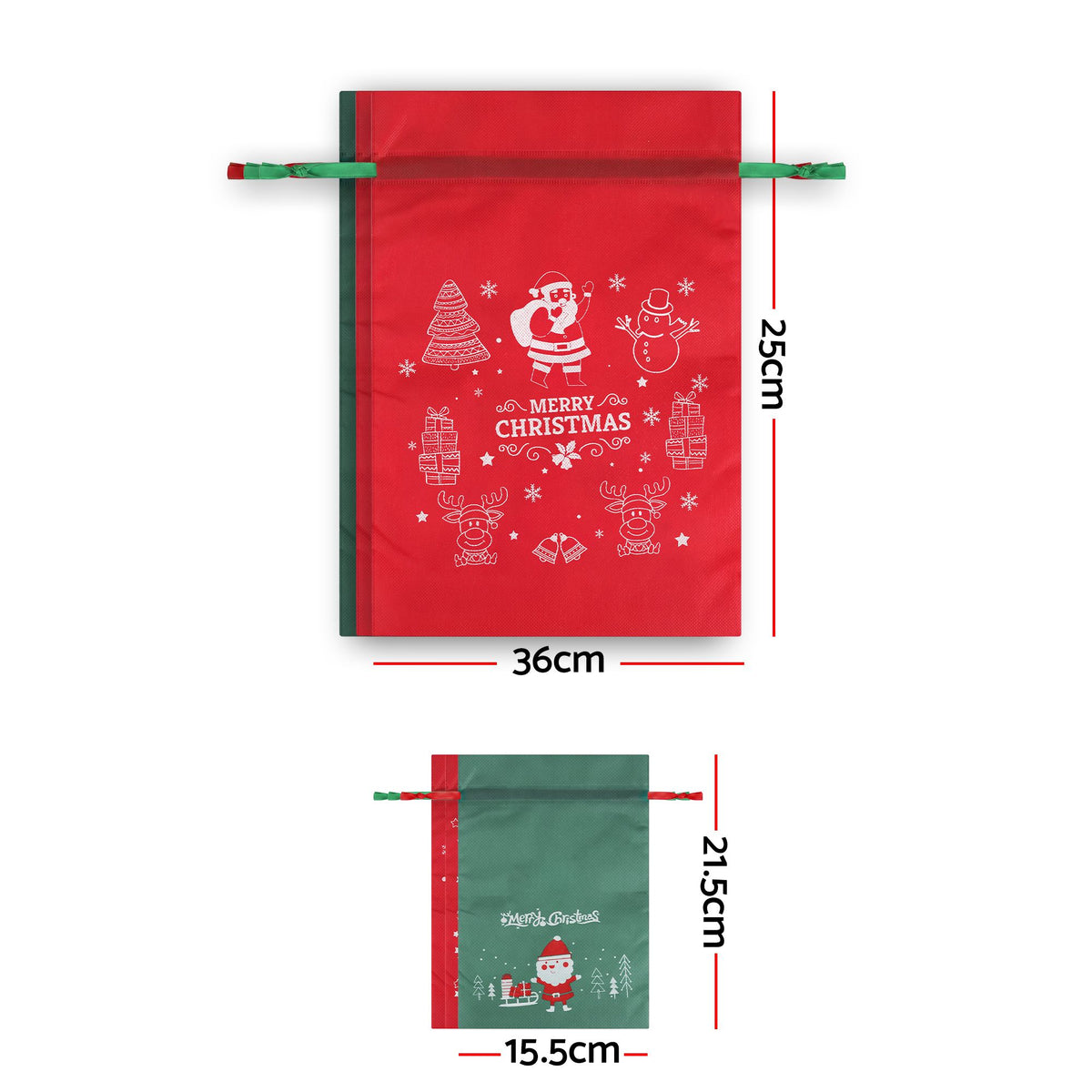 Jingle Jollys 6Pcs Christmas Santa Sacks Drawstring Gift Storage Bags Red Green