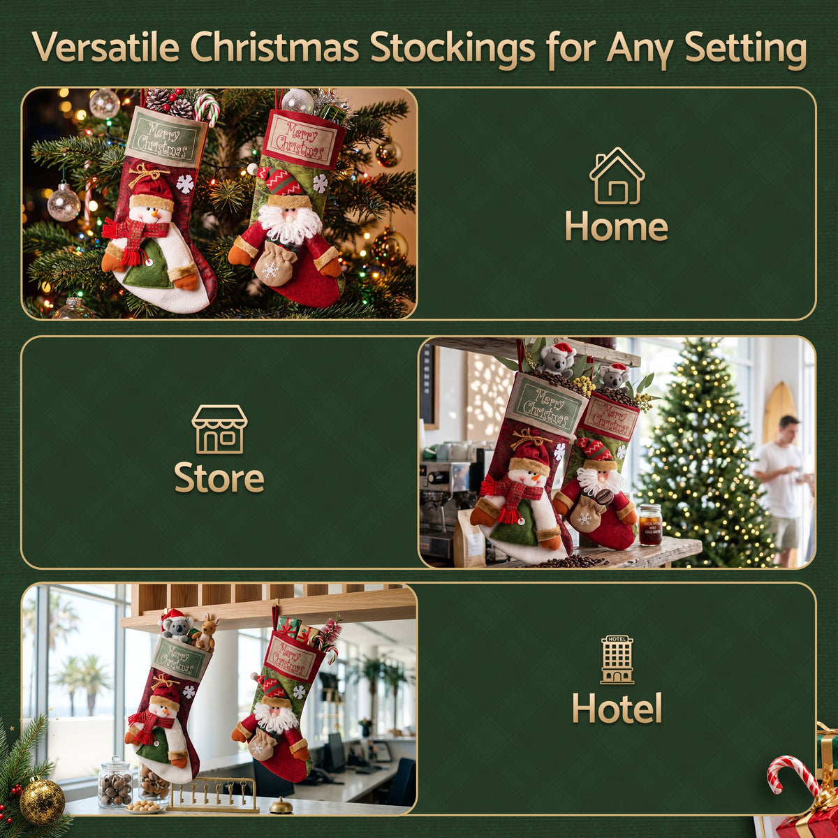 Jingle Jollys 4PCS Christmas Stockings Large 3D Plush Santa Snowman 43.5cm Decor