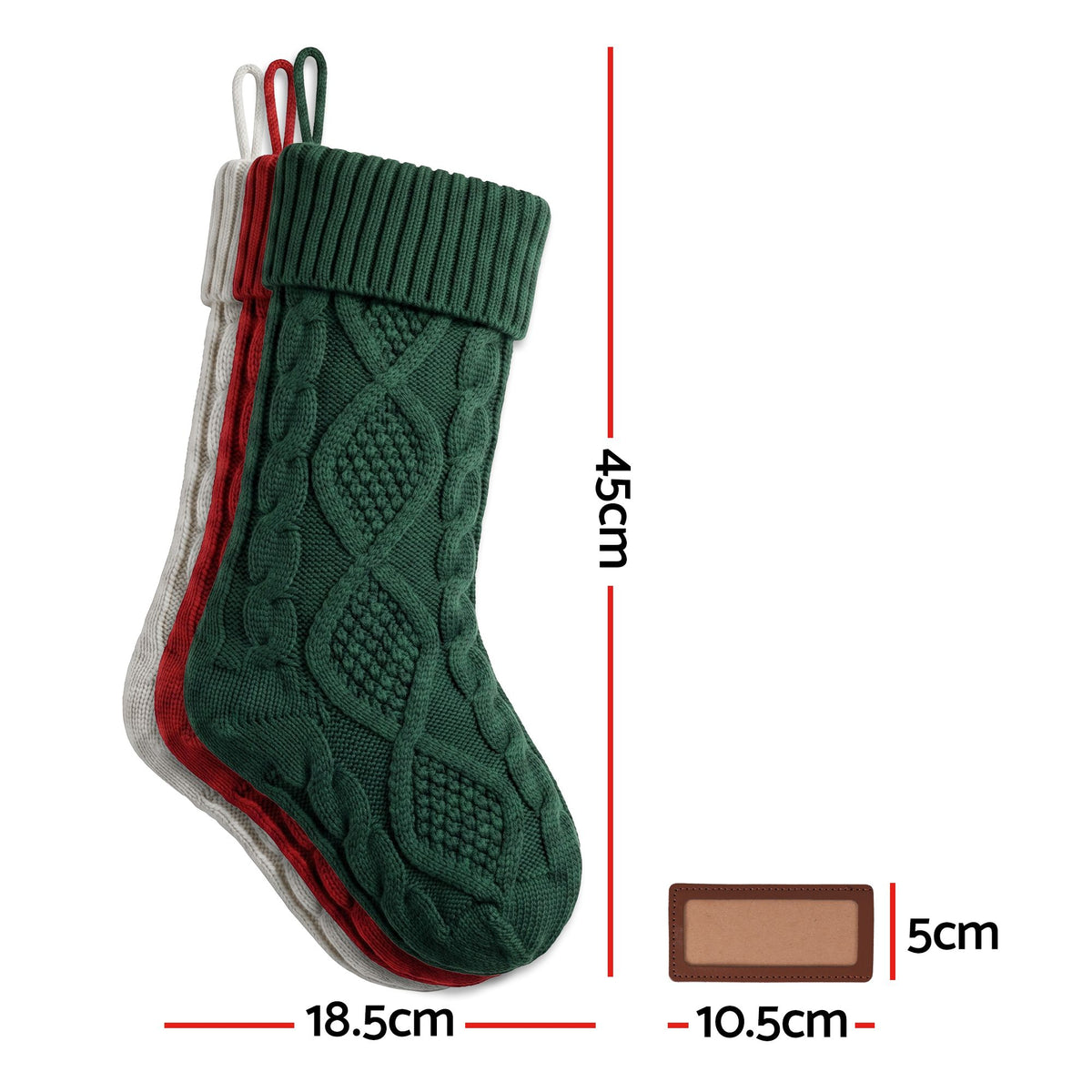 Jingle Jollys 3PCS Personalized Christmas Stockings Leather Patches 16 Inch Knit
