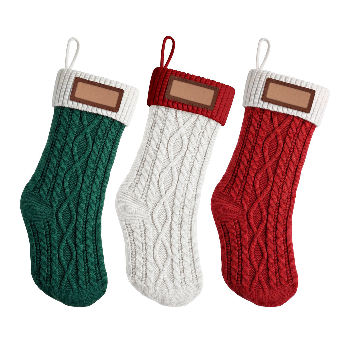 Jingle Jollys 3PCS Personalized Christmas Stockings with Leather Patches 16 Inch
