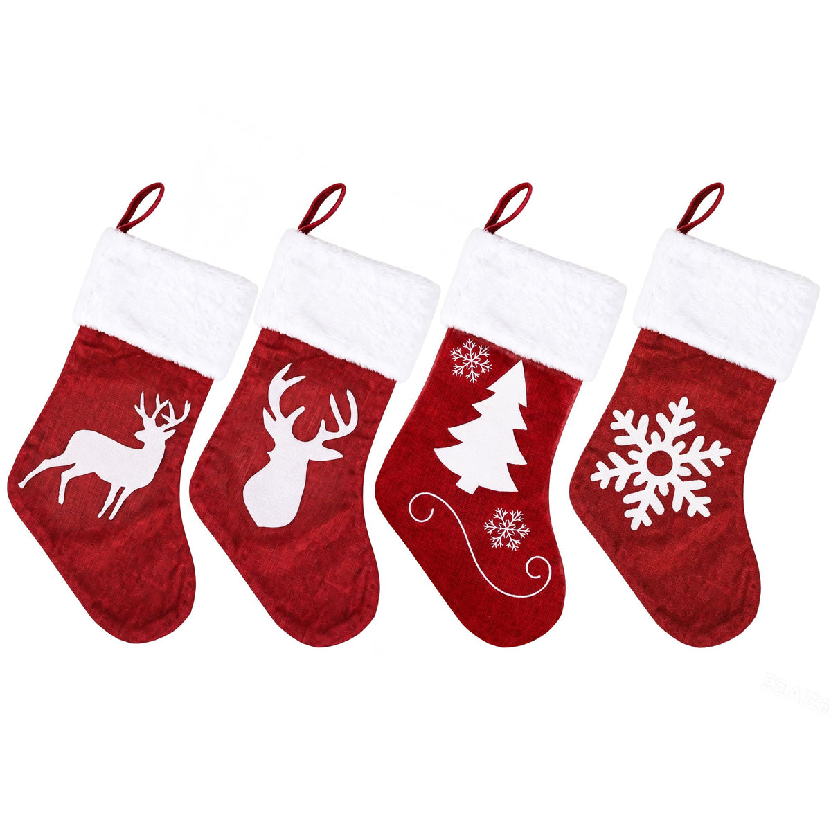 Jingle Jollys 4 Pack Large Velvet Christmas Stockings 46.5cm Red White Fireplace