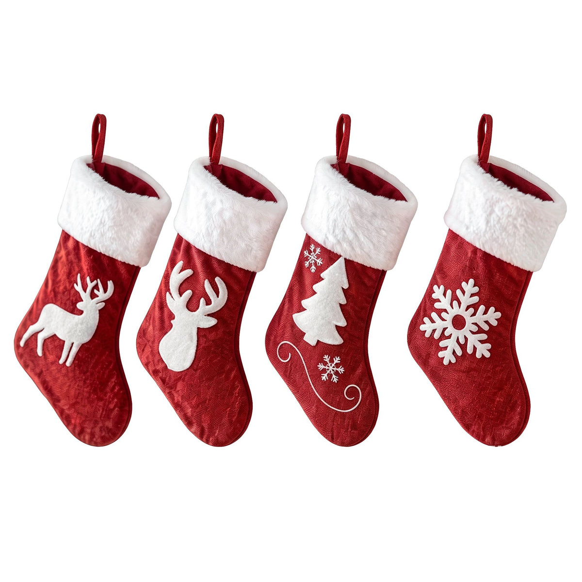 Jingle Jollys 4 Pack Large Velvet Christmas Stockings 46.5cm Red White Fireplace