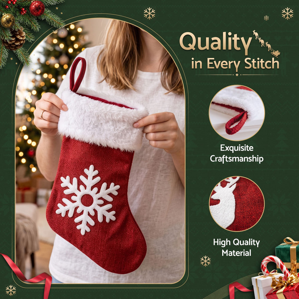 Jingle Jollys 4 Pack Large Velvet Christmas Stockings 46.5cm Red White Fireplace