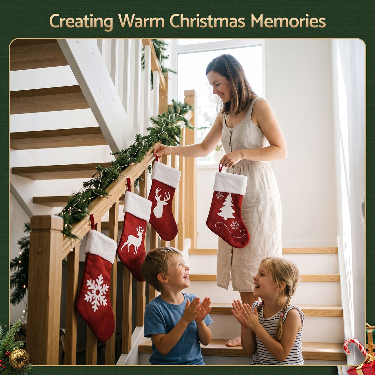 Jingle Jollys 4 Pack Large Velvet Christmas Stockings 46.5cm Red White Fireplace