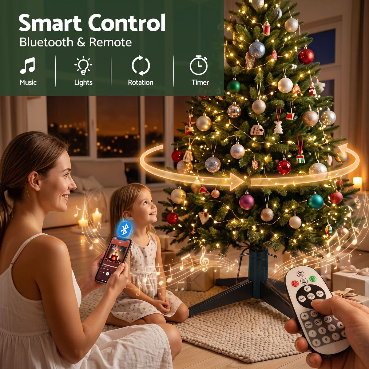 Jingle Jollys Christmas Tree Stand 360° Rotating Xmas Tree Up to 2.7M Remote
