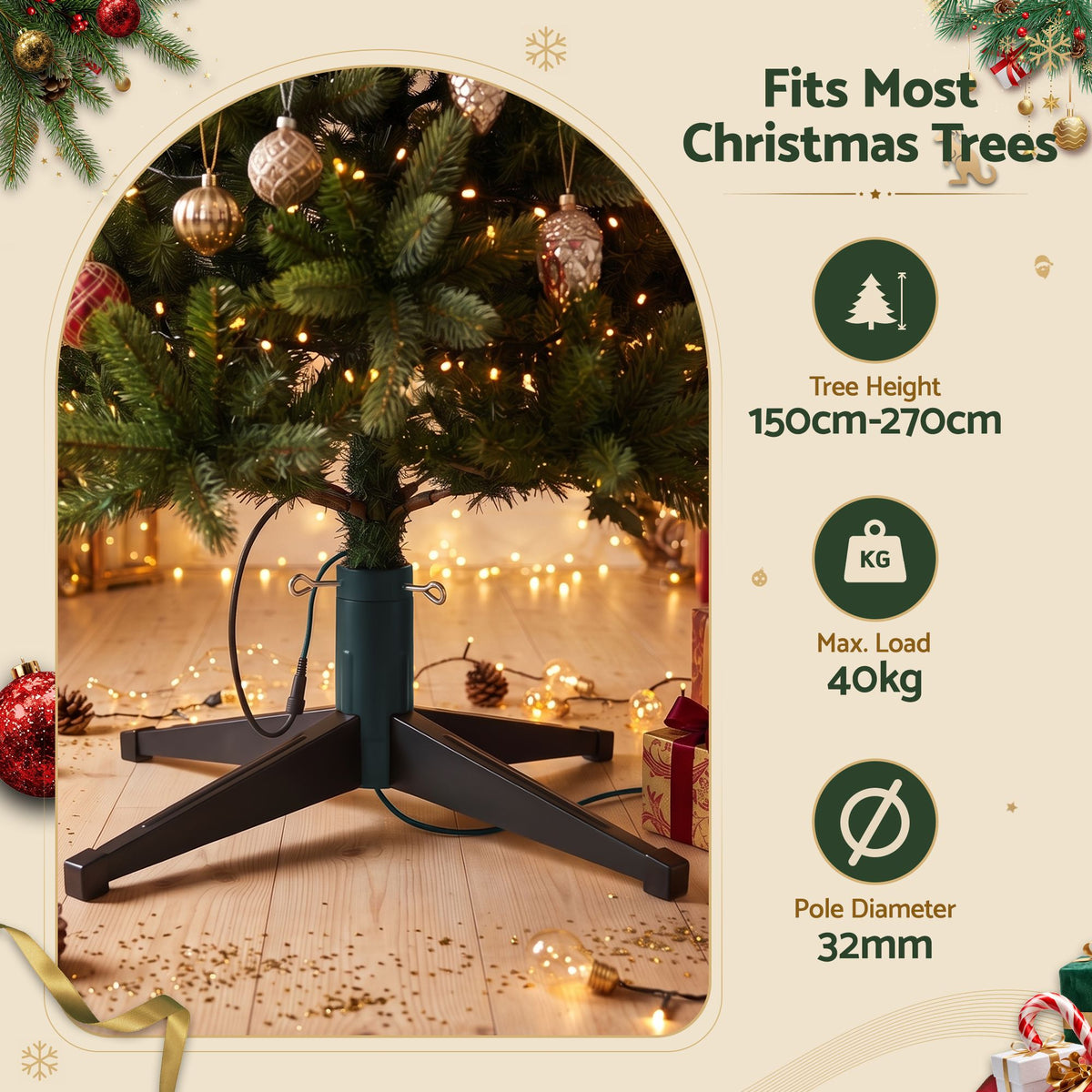 Jingle Jollys Christmas Tree Stand 360° Rotating Xmas Tree Up to 2.7M Remote