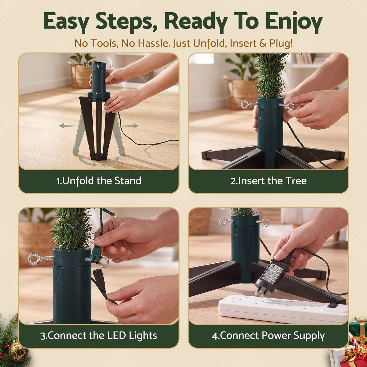 Jingle Jollys Christmas Tree Stand 360° Rotating Xmas Tree Up to 2.7M Remote