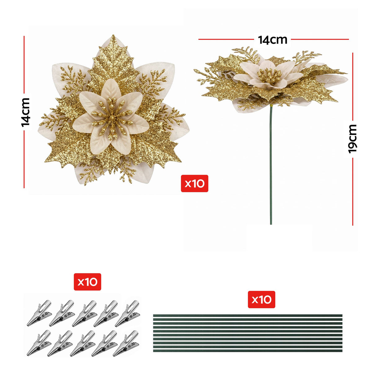 Jingle Jollys 10Pcs Christmas Tree Flower Garland Wreath Poinsettia Decorations