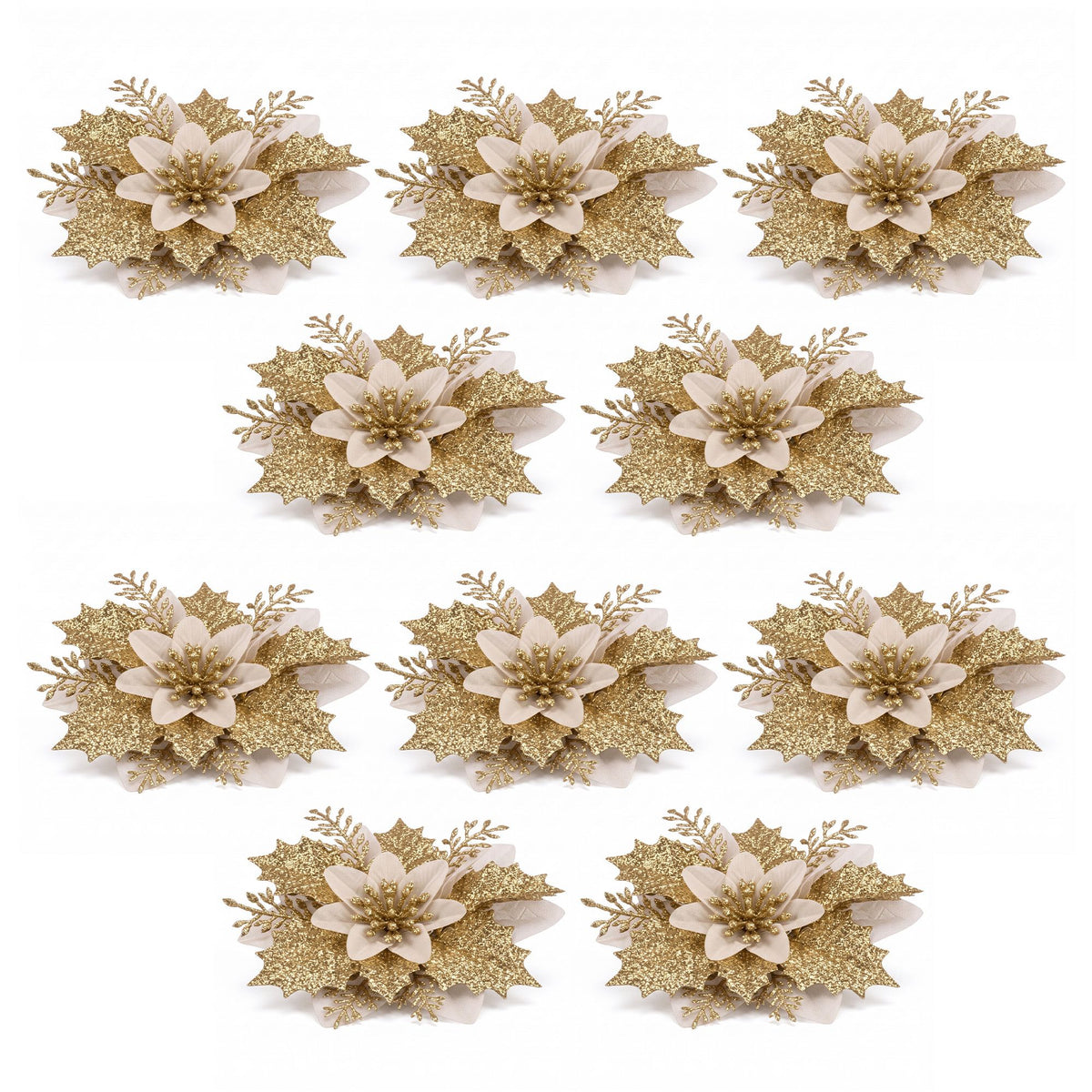 Jingle Jollys 10Pcs Christmas Tree Flower Garland Wreath Poinsettia Decorations